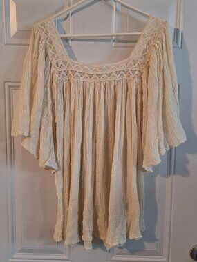 Jen's Pirate Booty lace square neck cream ivory boho tunic top small S